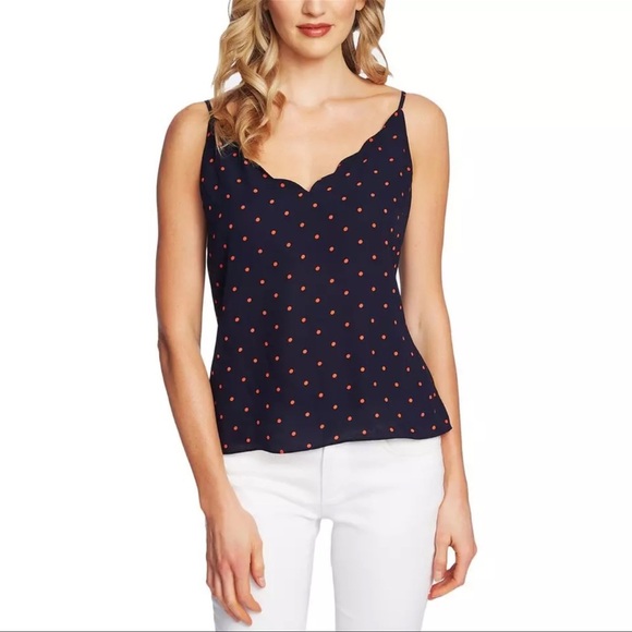 CeCe by Cynthia Steffe Polka Dot Camisole, Caviar/Red Polka Dot, Large, EUC - Picture 1 of 3